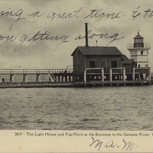 Rochester NY, New York,  Charlotte, Light House, Fog Horn, 1907, Certified, Original Vintage Postcard NY458