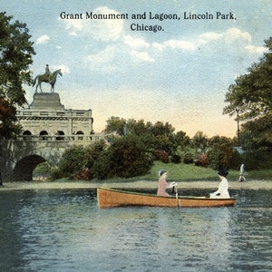 Chicago IL, Illinois, Lincoln Park, Grant Monument and Lagoon, original certifié de 1915, carte postale vintage Z3024