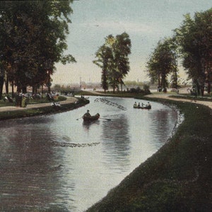 Detroit MI, Michigan, Canal Scene, Belle Isle Park, 1906, Antique, Vintage Old Original Postcard MI828023