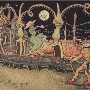 Coney Island NY, clair de lune, Fantasy World, carte postale d'inspiration vintage Z732506