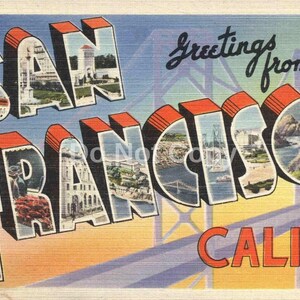 Saudações de São Francisco, The Golden West, Carta grande, clássico dos anos 1940, inspirado no vintage, download instantâneo digital, 600 dpi