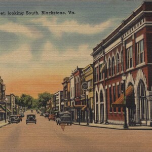 Blackstone VA, Virginie, Main Street View, vers les années 40, inutilisé, carte postale vintage originale VA9923