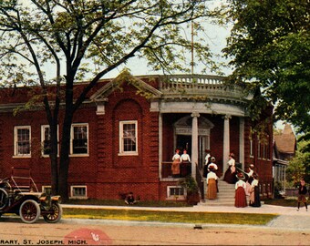 St Joseph MI, Michigan, Public Library, c1910, Unused, Original Vintage Postcard, LIB7221