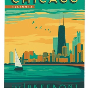 Retro Chicago Lakefront Magnet: Illinois Travel Souvenir