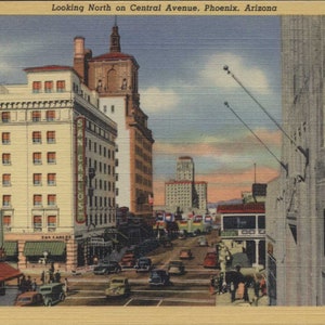 Phoenix AZ, Arizona, Central Ave View, inutilisé, vers les années 40, carte postale vintage originale AZ9908