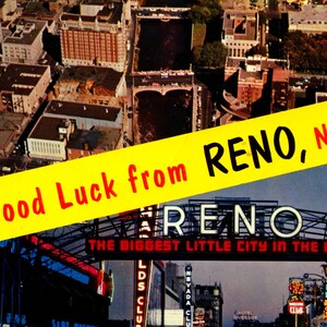 Reno NV, Nevada, bonne chance de la part de Reno ! 1963, Couleur, Chrome classique, Carte postale ancienne originale NV156747