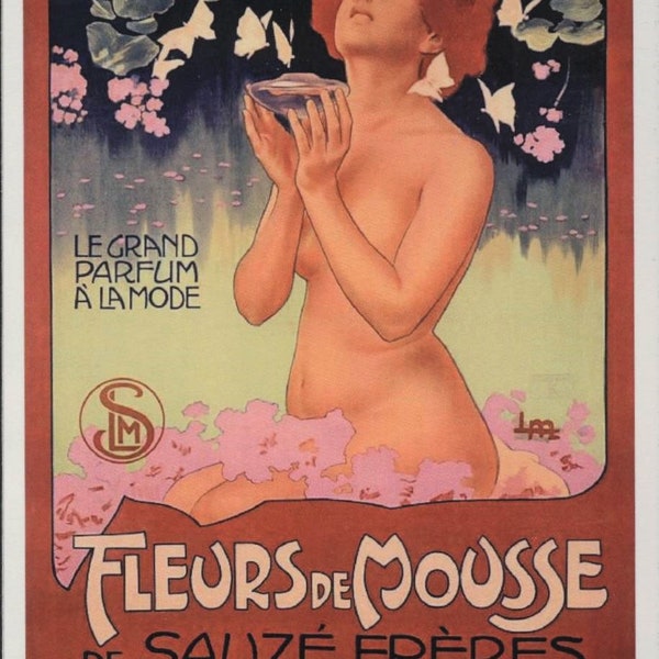 Art, Advertising, Semi-Nude, Woman, Perfume, Flowers, Moss, French, Vintage Modern Greeting Card NCC001209
