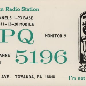 Vintage Ham Radio QSL Karte: KPQ-5196 Towanda PA, 1960s Ephemera