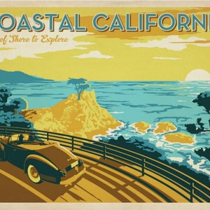 Carte postale moderne de style poster de voyage à des kilomètres de côtes californiennes Z528546
