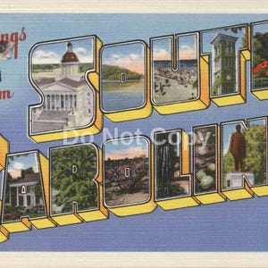 Saudações da Carolina do Sul, Carta Grande 1940s Clássico Vintage Inspirado Digital Instant Download, 600dpi