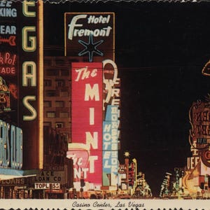 Las Vegas NV, Nevada, The Heart of the Strip, Casinos, Fremont Street, Classic Neon, 1973 Carte postale ancienne originale NV000852