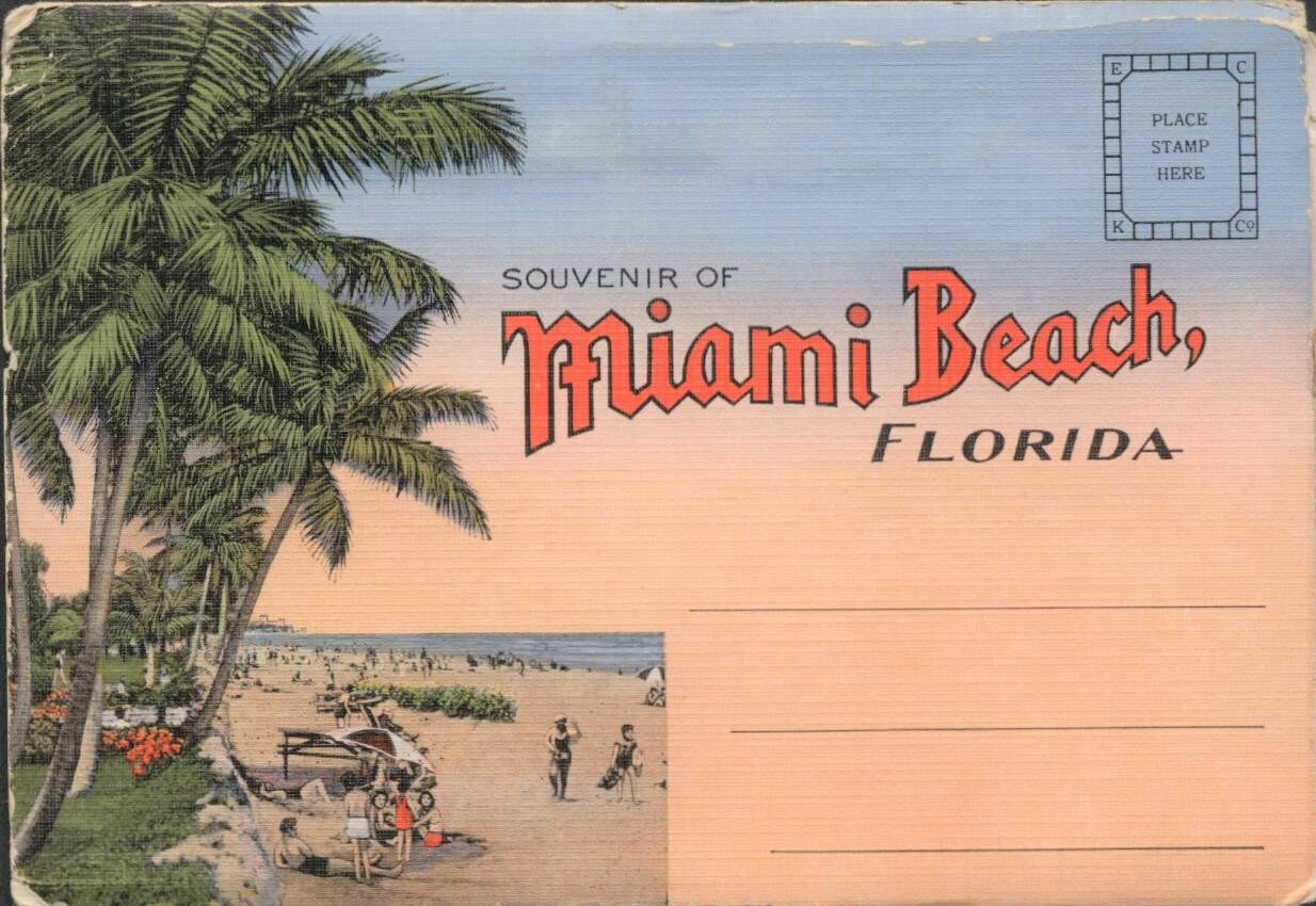 Miami & Miami Beach FLORIDA Vintage Linen Postcard Folder