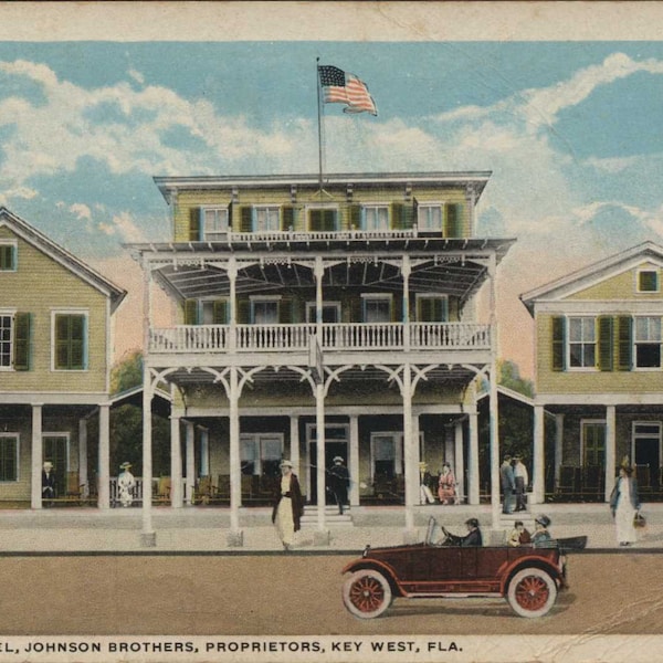 Key West FL, Florida, Over-Sea Hotel, 919 Fleming St, Johnson Brothers, c1930s Unused  Original Vintage Postcard FL002706
