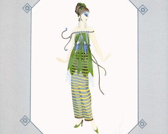 Art, Erte, Art Deco, Woman, Chic, Colorful, Fashion, Vintage Modern Greeting Card NCC00800 Museum Quality