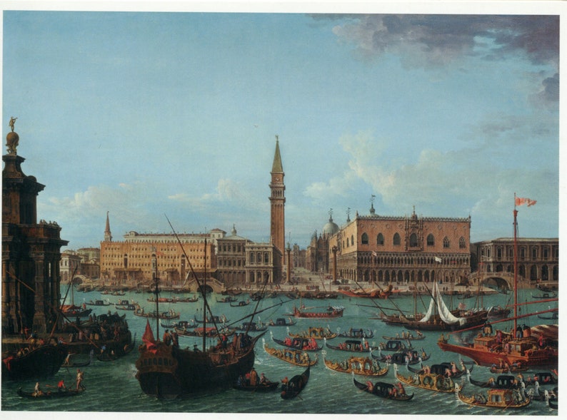 Antonio Joli Art Modern Postcard R001620 Procession of Gondolas Italy 1700s Bacino di San Marco Views of Venice