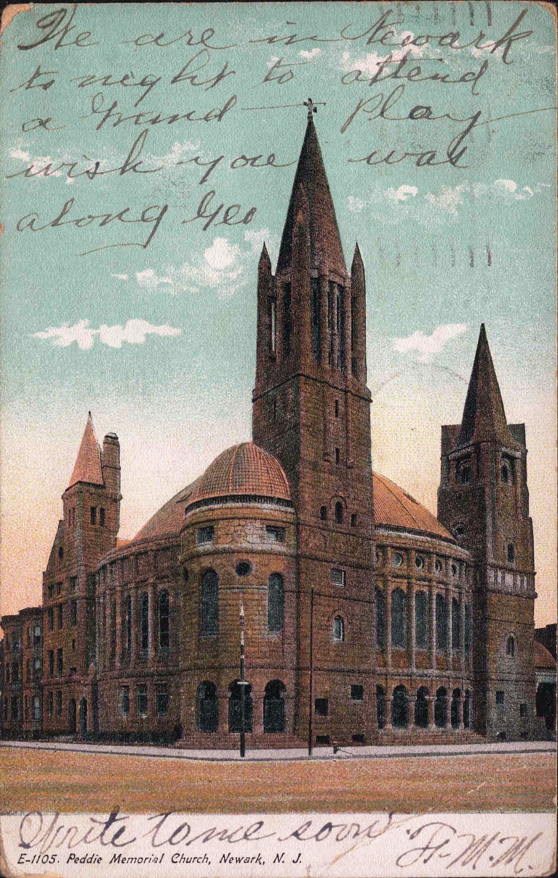 Newark NJ, New Jersey, Peddie Church, 1907, Original Vintage Postcard NJ001349