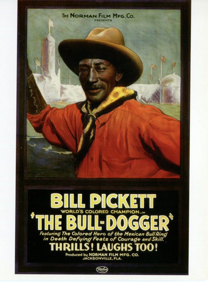 Download Bill Pickett 1923 Modern Postcard R001681 Art Of Black Film African American The Bull Dogger Vintage Movie Poster Style Stationery Paper Party Supplies Safarni Org