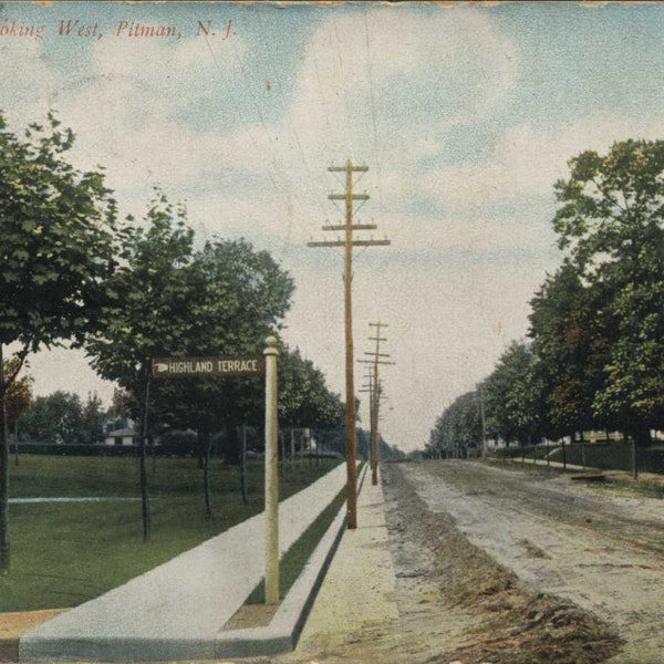 Pitman NJ, New Jersey, Gloucester County, Pitman Ave View, 1907, Certified, Original Vintage Postcard, NJ4460