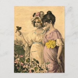 Printemps, Spring, Two Women, Art Nouveau Fine Art Inspired Postcard