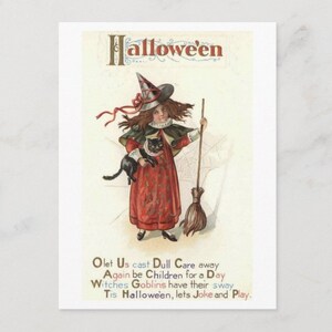 Halloween, soyez des enfants d'un jour, jouons et plaisantons ! Carte postale moderne de style vintage, Z149885