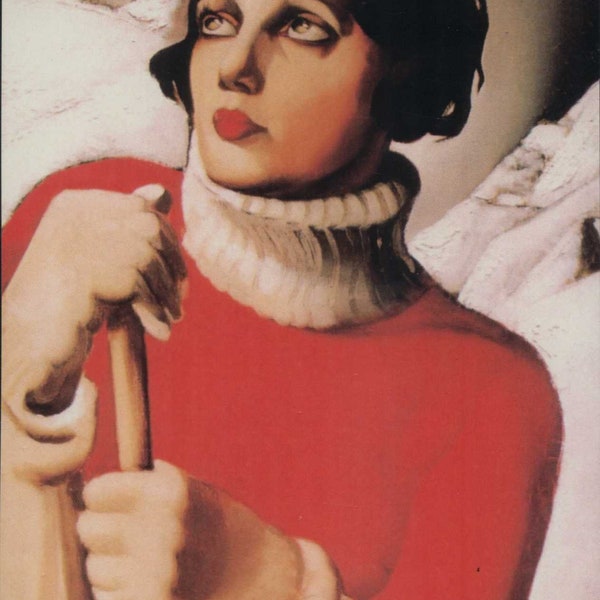Tamara de Lempicka, Woman, Winter, Snow, Stylized, Deco, Art, Advertising, Modern Postcard R517