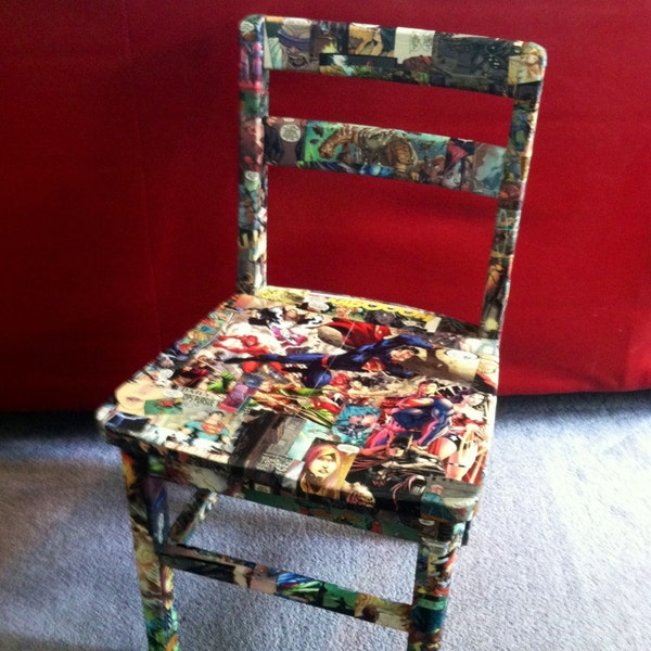 Please Inquire- Super Heros, Girl Power, or Superman Chair- Upcycled Decoupage- Made to Order- Other Options Available