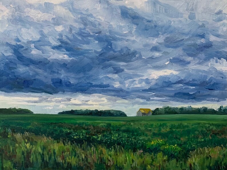 Landscape Painting Billowing Clouds Original Oil Painting Etsy