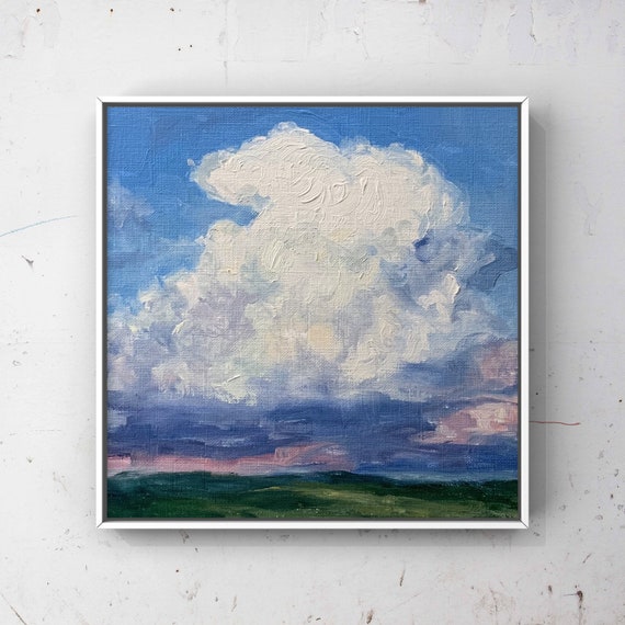 【F4号】good blue(spelling) 油絵 oil painting Original Oil Painting, Blue Purple Skies, Oil Paint on Wood