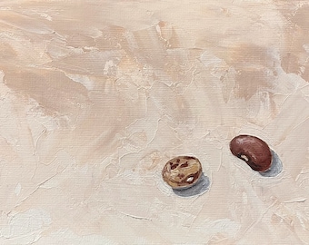 Two Beans Original Oil Painting, 5x7 inches, Cozy Warm Home Wall Art, Cottagecore or French Country Kitchen Style decor, Oil on panel