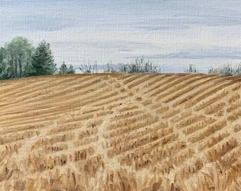 Original Oil Painting, Gift for Dad, Corn Field Landscape, Oil on Paper, Hand Painted, 5x7in