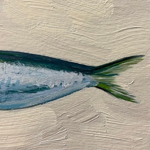 Sardine Painting 4x6, Original Painting, Small Fish Still Life Kitchen Art, 4x6 oil on paper image 4
