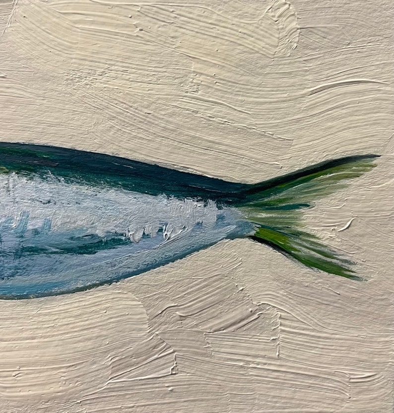 Sardine Painting 4x6, Original Painting, Small Fish Still Life Kitchen Art, 4x6 oil on paper image 4