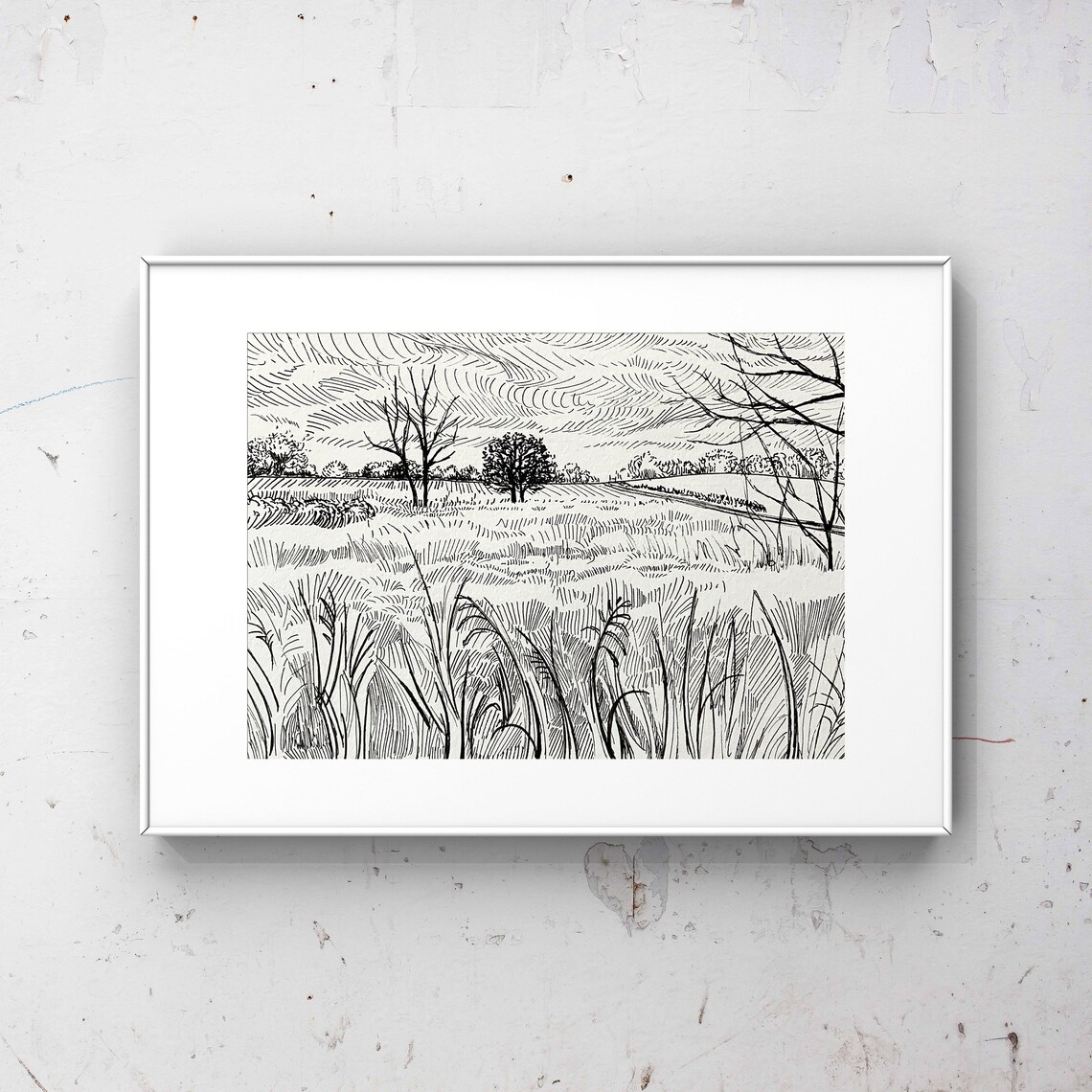 Original Ink Drawing Gift for Her Landscape Illustration Etsy