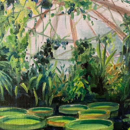 Original Oil Painting, Greenhouse with Lily Pads, 5x7in, shops Oil on Panel