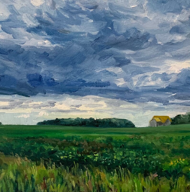 Landscape Painting Billowing Clouds Original Oil Painting Etsy
