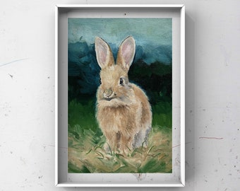 Nursery Decor, Bunny Rabbit, Original Oil Painting, Oil on Panel, 8x10 inches, One of a Kind