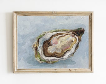 Pittura di ostriche, pittura a olio originale, natura morta di frutti di mare, arte della cucina, olio 8x10 su pannello di tela, stile francese Cottagecore