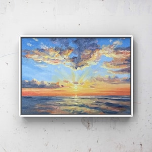 Lake Sunset Painting, Original Oil Painting, 5x7 oil on Arches paper.