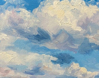 印象派風雲風景画、オリジナル油絵、6×8インチ、キャンバスパネルに