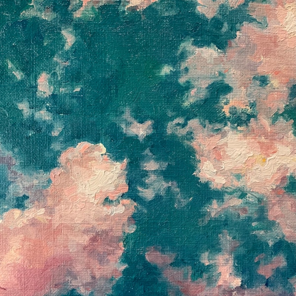 Cloud Painting, Pink and Purple Sky.  Original Oil Painting, 5x7 oil on panel