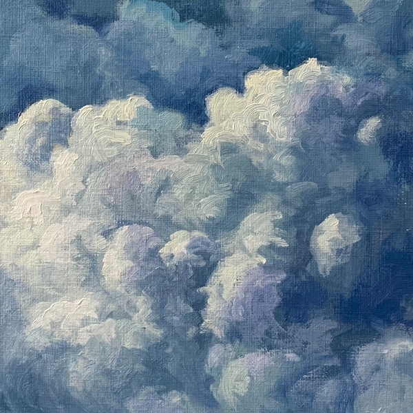 Original Oil Painting, Cloud wall art, Housewarming Interior Decor Gift. 6x6, oil on paper