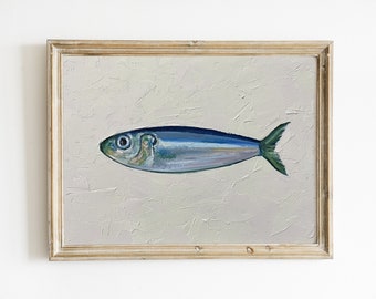 Sardine Painting 8x10", Original Oil Painting, Small Fish Still Life, French Style Kitchen Art, 8x10 oil on panel