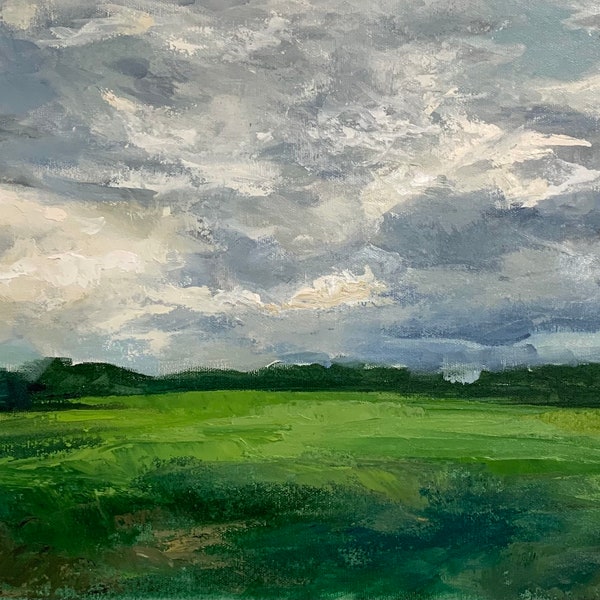 Summer Field, Abstract Landscape, original oil painting, one of a kind, 12x16 inches