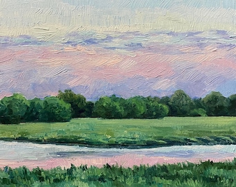 Coucher de soleil impressionniste, peinture à l'huile originale, 15 x 20 cm, huile sur panneau de toile