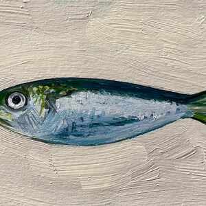 Sardine Painting 4x6, Original Painting, Small Fish Still Life Kitchen Art, 4x6 oil on paper image 5