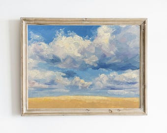 Paysage nuageux impressionniste, peinture à l'huile originale, 15 x 20 cm, huile sur panneau de toile