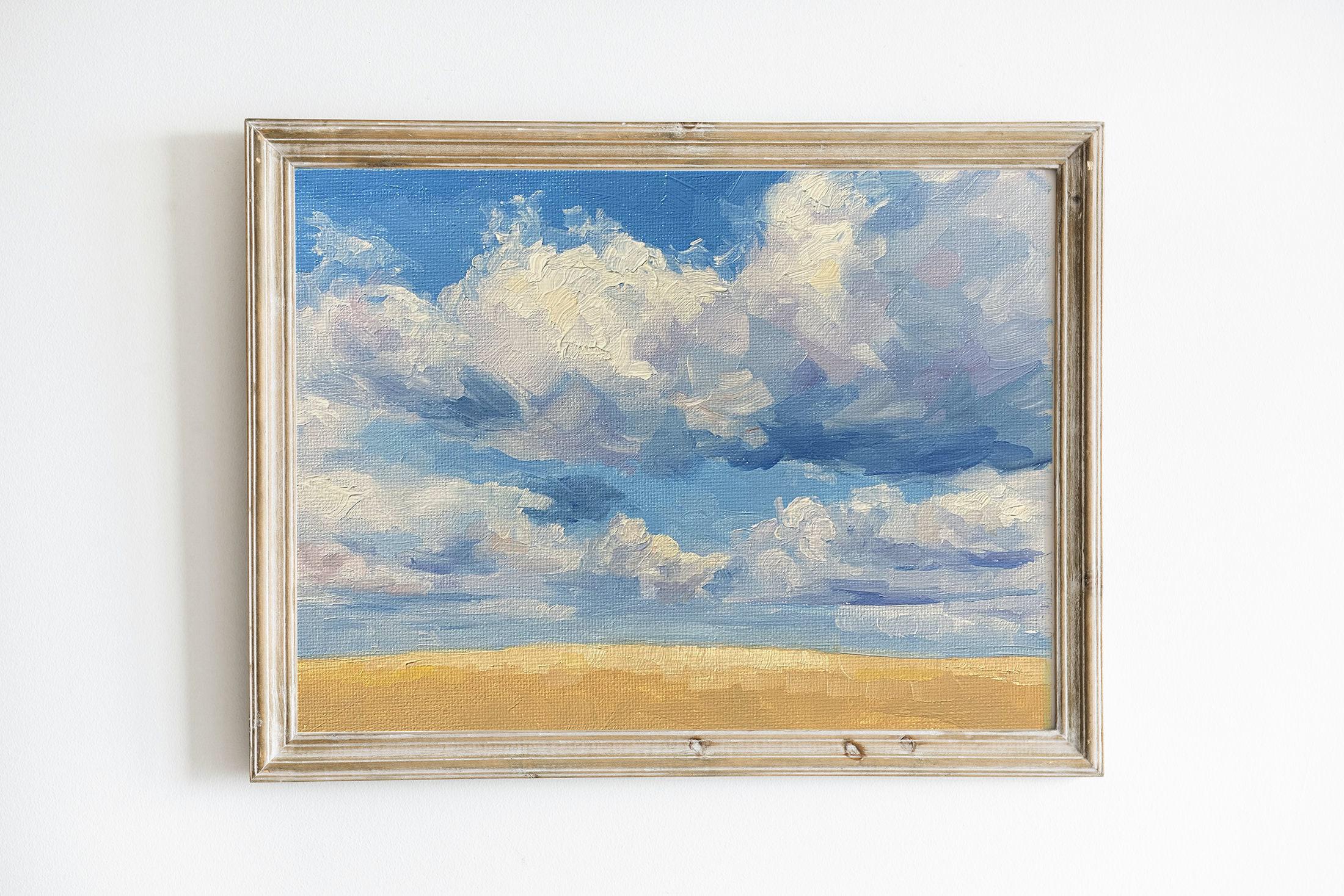 印象派風雲風景画、オリジナル油絵、6×8インチ、キャンバスパネルに