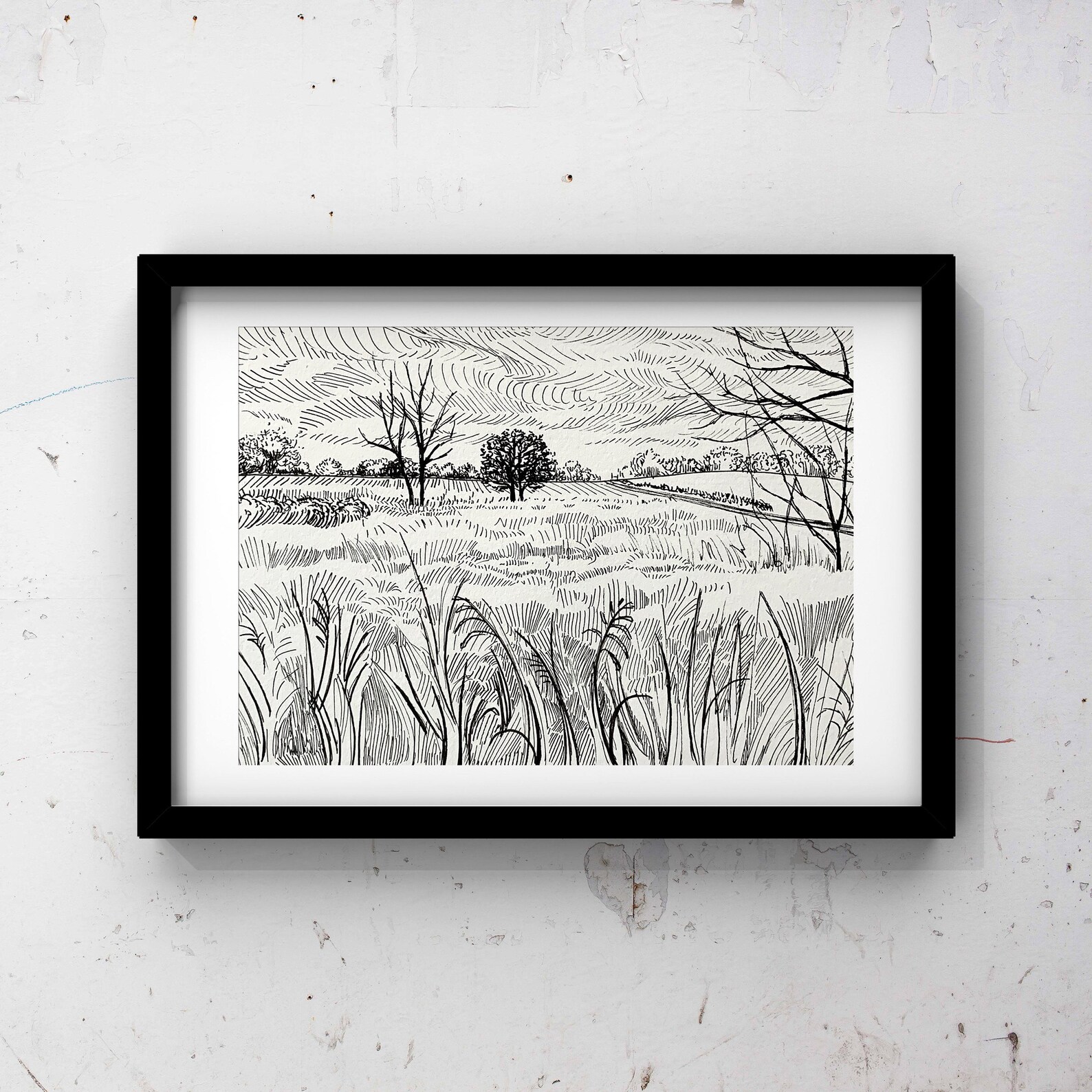 Original Ink Drawing Gift for Her Landscape Illustration Etsy