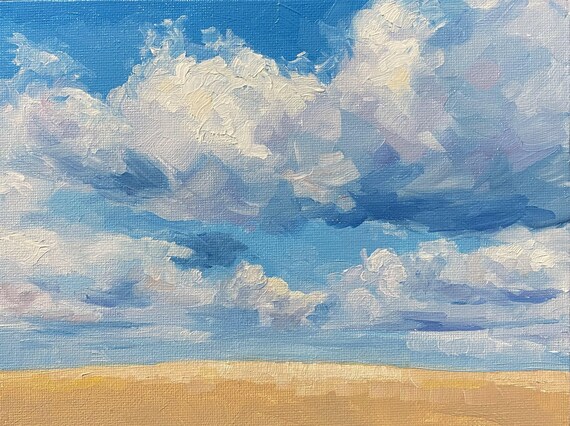 印象派風雲風景画、オリジナル油絵、6×8インチ、キャンバスパネルに