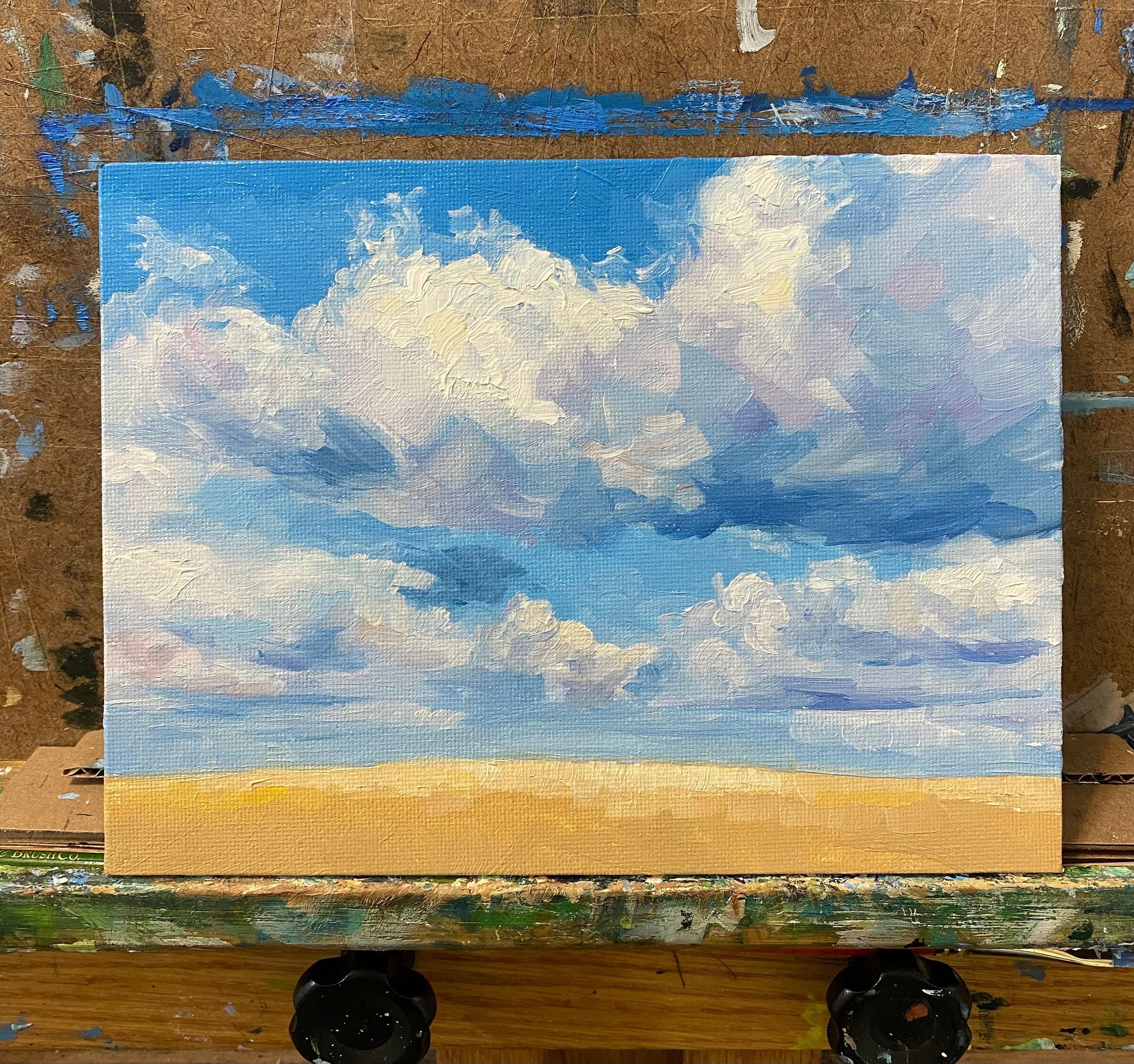 印象派風雲風景画、オリジナル油絵、6×8インチ、キャンバスパネルに